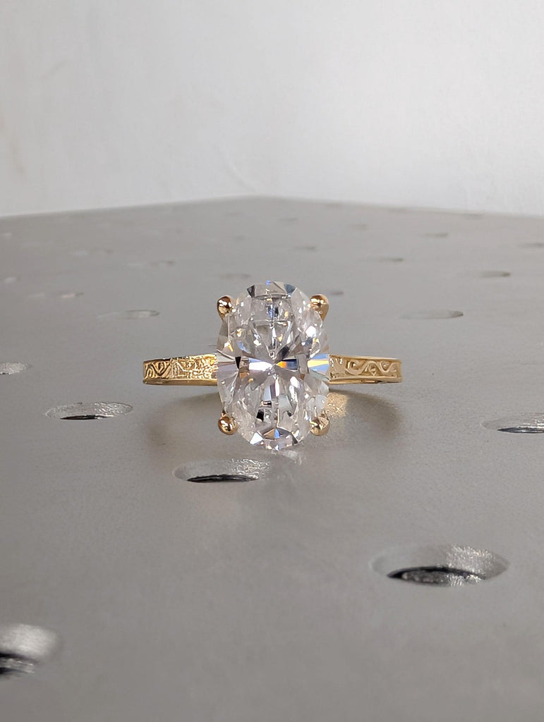 14k/18k Gold Diamond Solitaire Engagement Rings for Women | Oval Lab Made Diamond Antique Proposal Ring | Heirloom Bridal Jewelry image #5