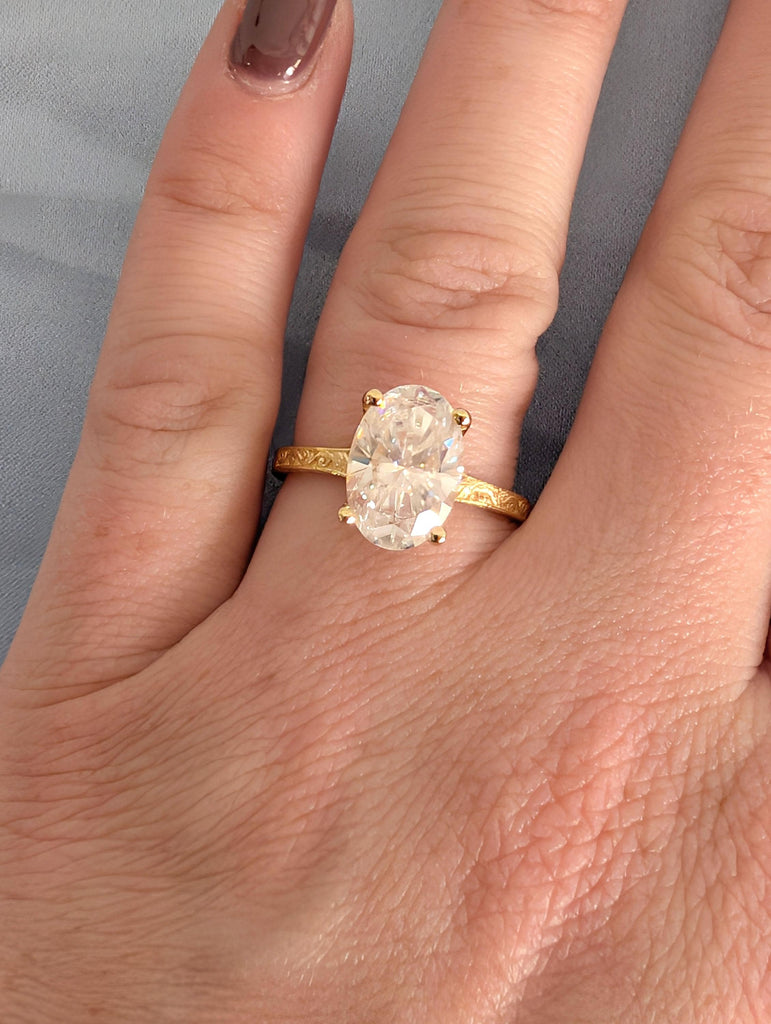 14k/18k Gold Diamond Solitaire Engagement Rings for Women | Oval Lab Made Diamond Antique Proposal Ring | Heirloom Bridal Jewelry image #4