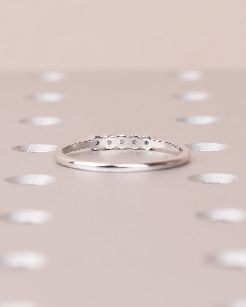 Natural Blue Topaz Ring, Wedding Band Women, Dainty 14k White Gold Stacking Ring, Unique Birthstone Jewelry, 5 Stone Vintage Gemstone Rings image #5