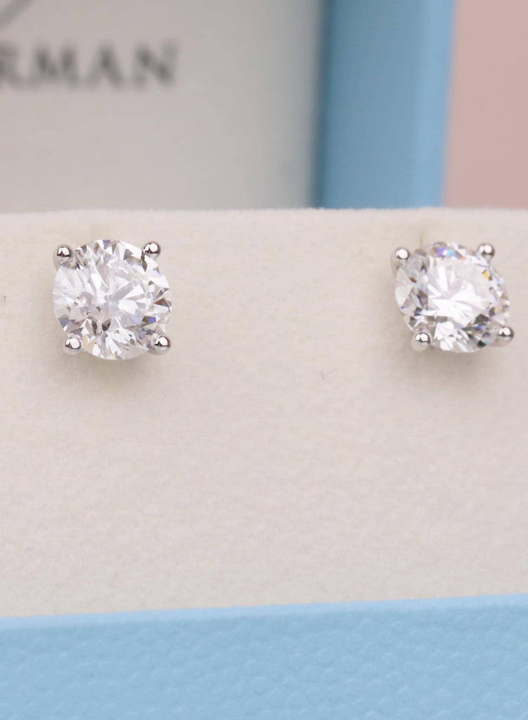 Dainty Round Cut Moissanite Stud Earrings, 14K White Gold Solitaire Minimalist Earrings For Her image #12