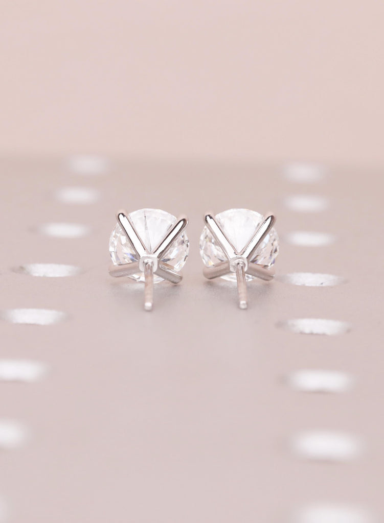 Dainty Round Cut Moissanite Stud Earrings, 14K White Gold Solitaire Minimalist Earrings For Her image #8