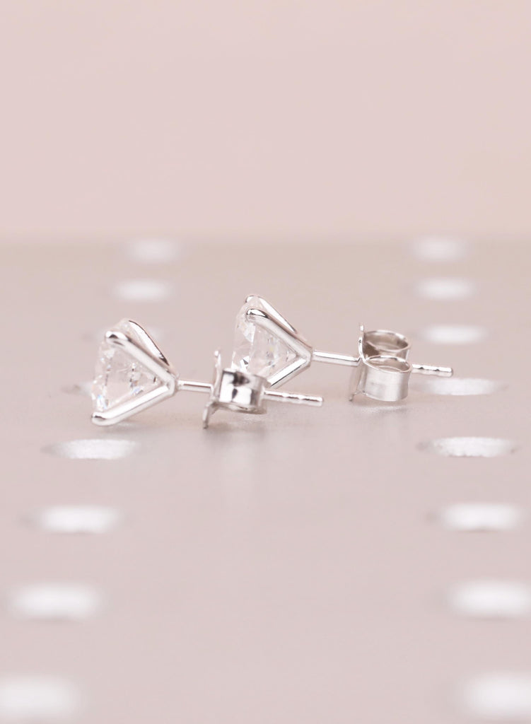 Round Lab Grown Diamond Studs, 14K White Gold Solitaire Earrings, Bridal Wedding Gift for Women, Anniversary Present, Women's Fine Jewelry image #5