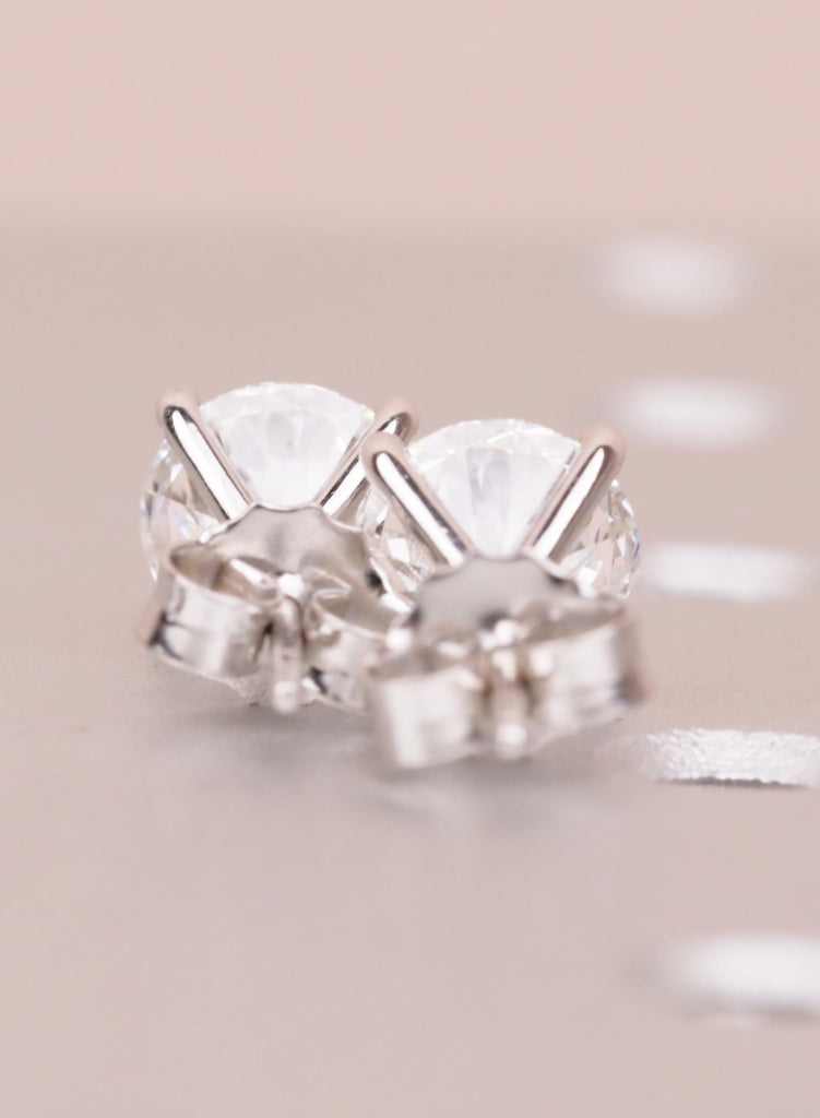 Minimal Earrings, Round cut 14K Solid Gold Earrings, Lab Grown Diamond Solitaire Studs, Bridal Earrings image #5