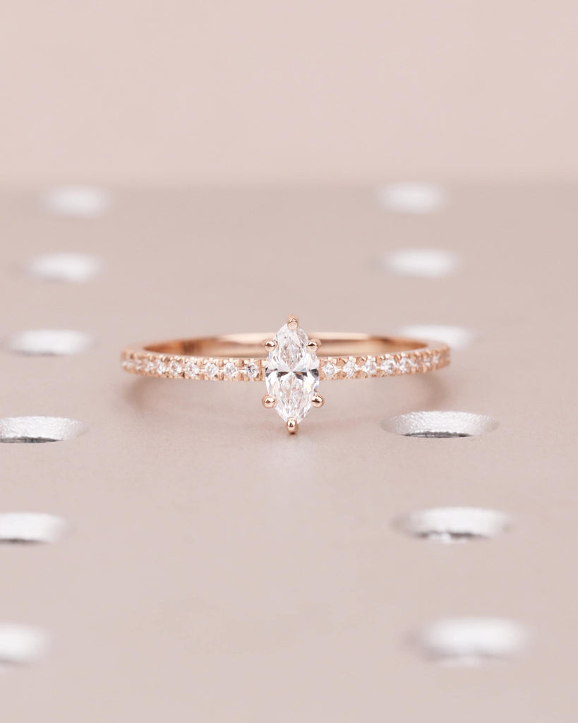 Vintage Marquise Moissanite Engagement Ring Set, 14K Rose Gold Wedding Band Bridal Ring Set, Anniversary Promise Ring Set, Stackable Rings image #10