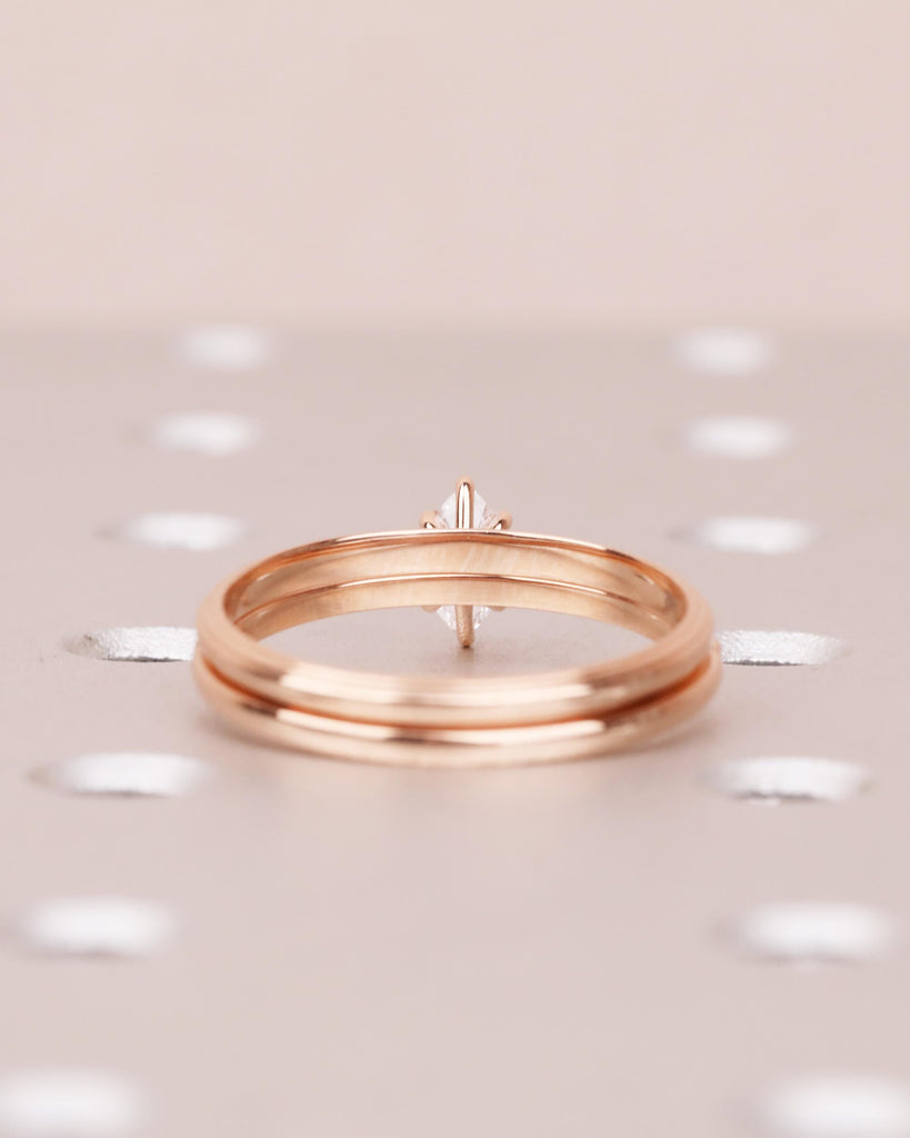 Unique Rose Gold Bridal Ring Set: Marquise Moissanite Engagement Ring, Thin Gold Wedding Band, Stackable Rings, Dainty Promise Ring Set image #6