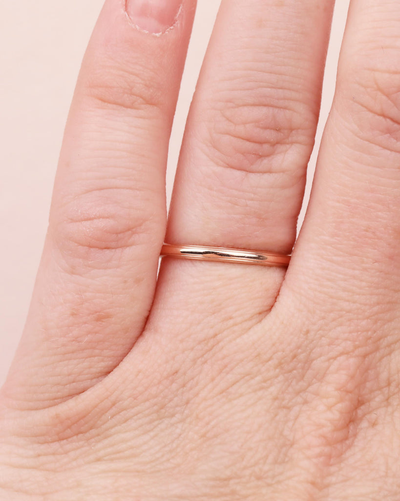 Dainty Women's Wedding Band: 14K Solid Gold Stackable Wedding Ring, 2mm Thin Engagement Ring, Smooth Layered Lines, Domed Ring image #10