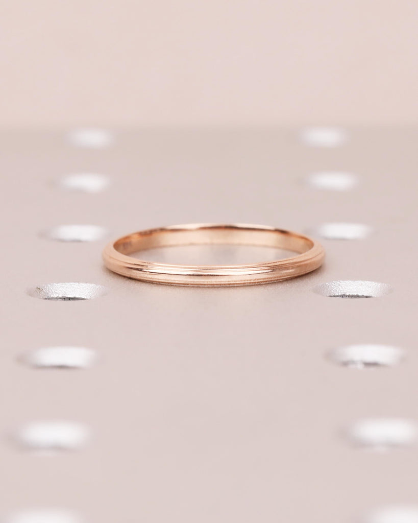 Dainty Women's Wedding Band: 14K Solid Gold Stackable Wedding Ring, 2mm Thin Engagement Ring, Smooth Layered Lines, Domed Ring image #3