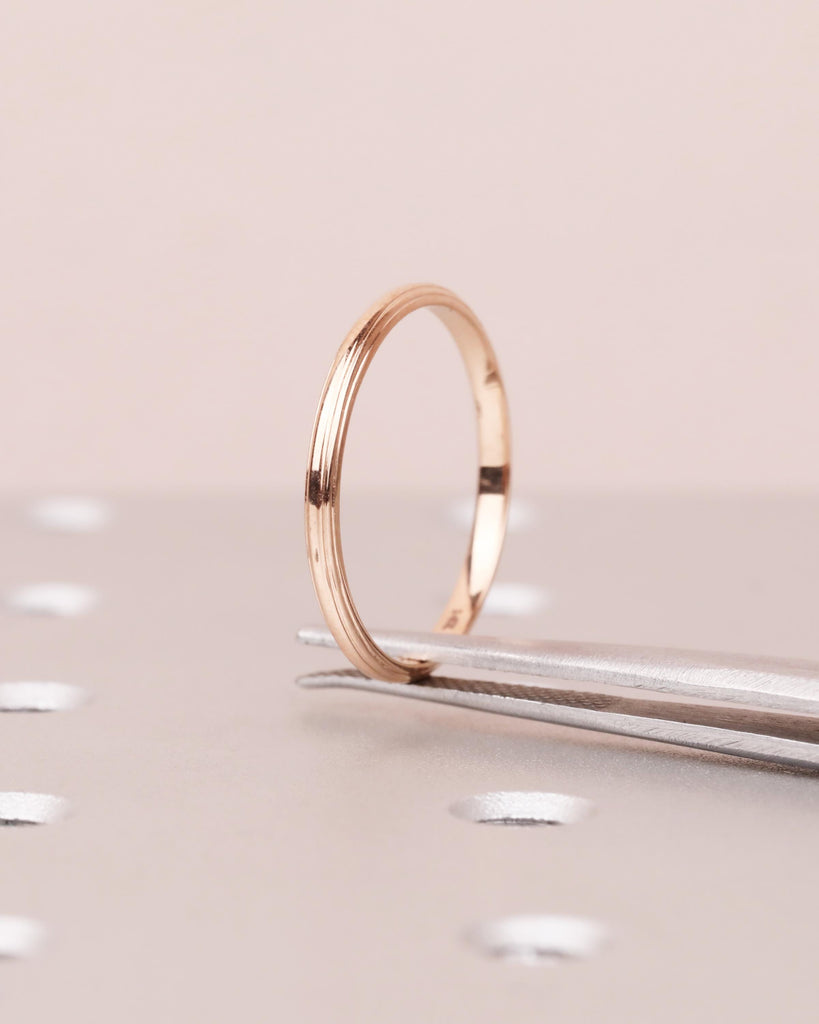 14K Solid Rose Gold Wedding Band | Layered Line Dome Women's Wedding Ring | Comfort Fit 2mm Thin Plain Gold Ring | Minimalist Stacking Ring image #5