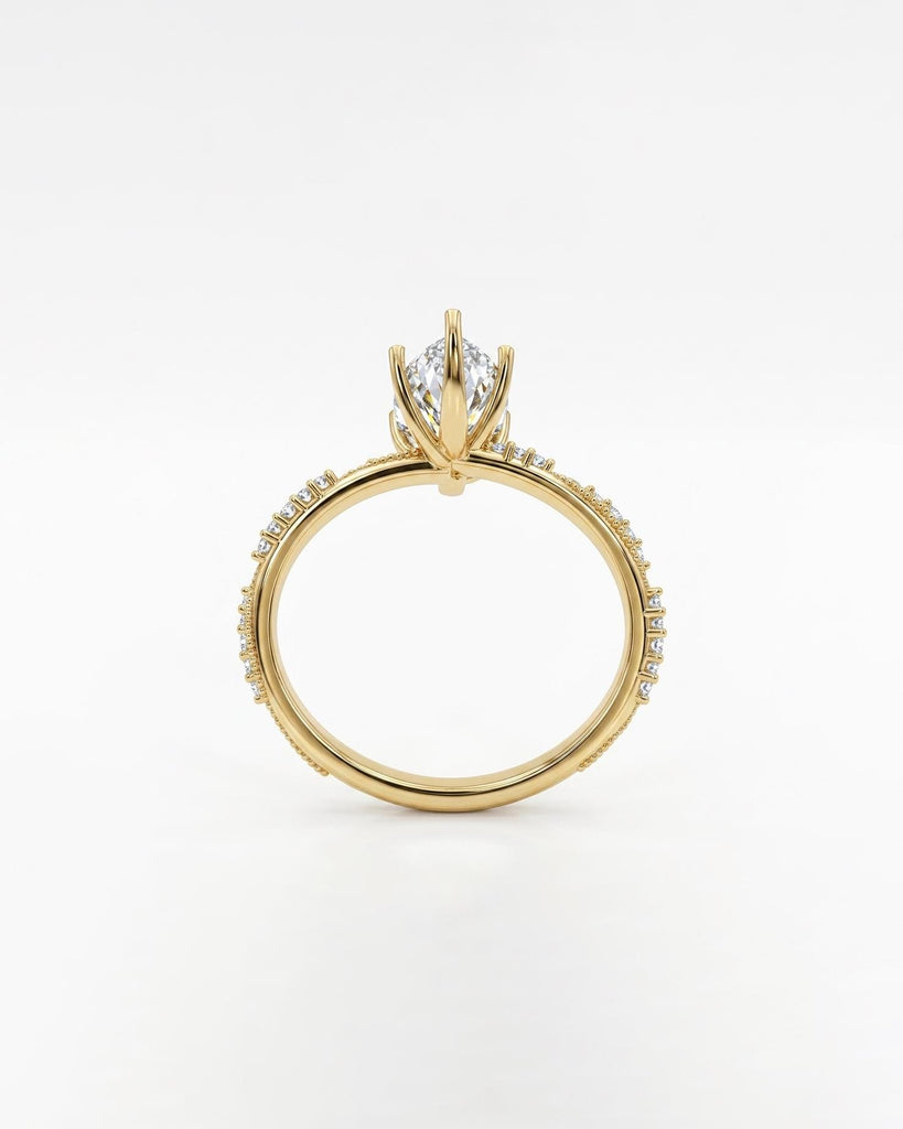 Moissanite Marquise Ring, Art Deco 18k/14k Yellow Gold Promise Ring for Her, Milgrain Wedding Anniversary Ring, Unique Personalized Ring image #8