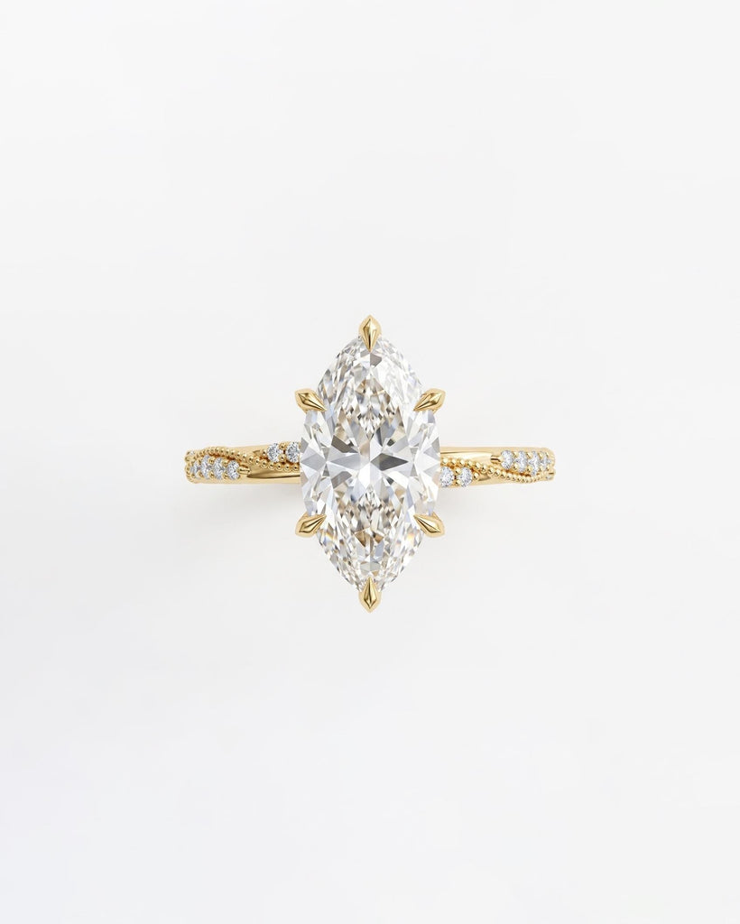 Moissanite Marquise Ring, Art Deco 18k/14k Yellow Gold Promise Ring for Her, Milgrain Wedding Anniversary Ring, Unique Personalized Ring image #7