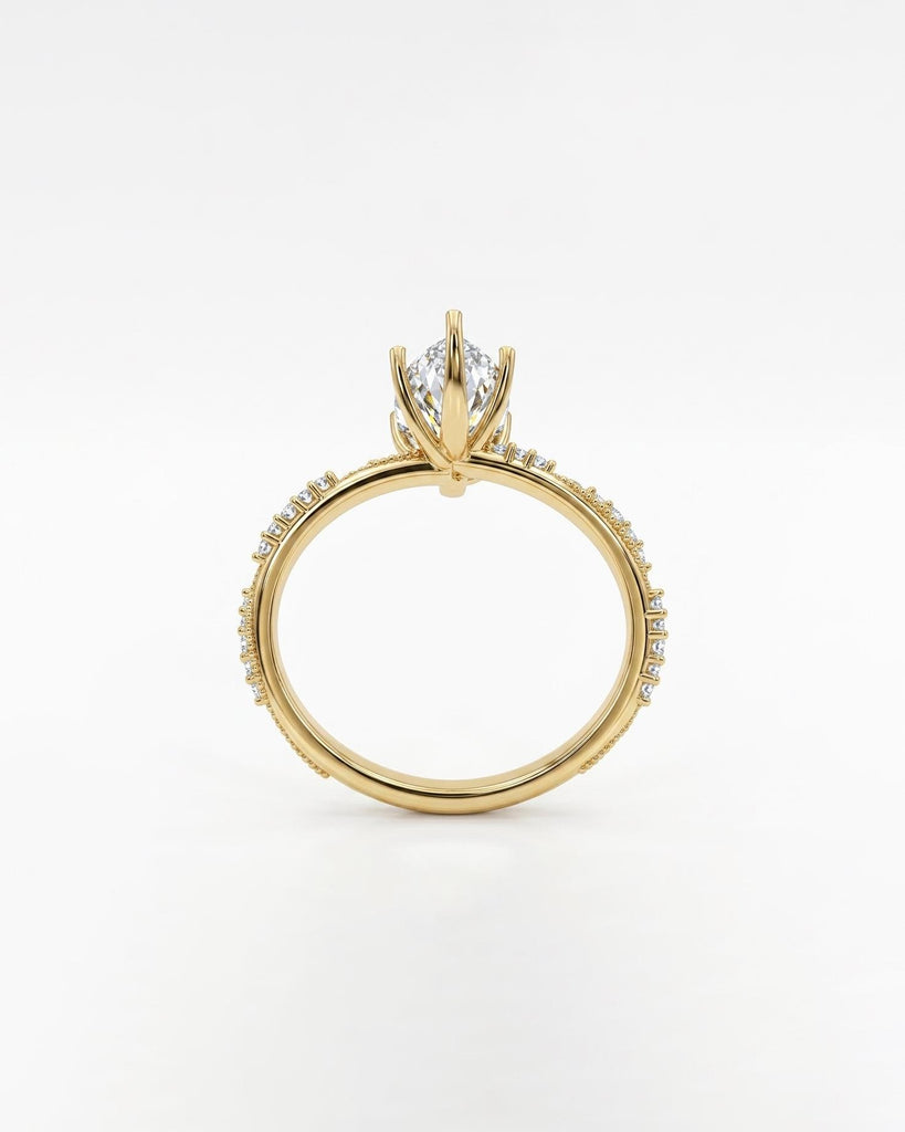 1.5 Carat Marquise Cut Lab Diamond Ring, 14k Gold Engagement Ring, Milgrain Band image #6