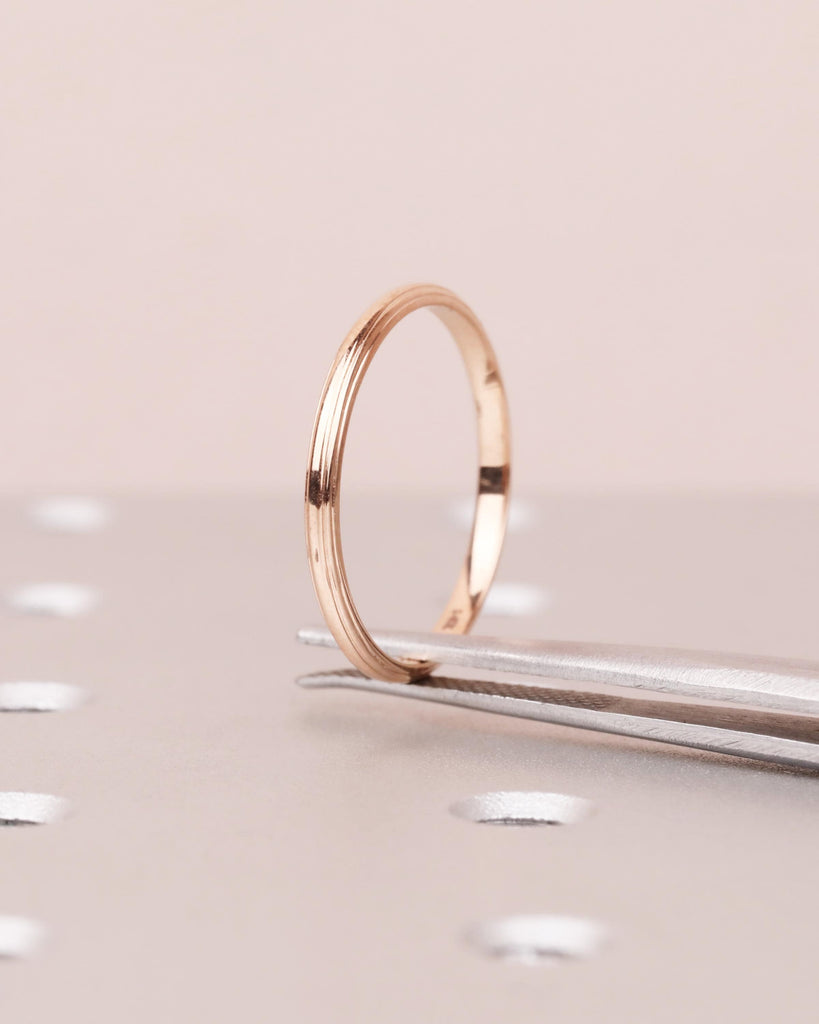 Dainty Women's Wedding Band: 14K Solid Gold Stackable Wedding Ring, 2mm Thin Engagement Ring, Smooth Layered Lines, Domed Ring