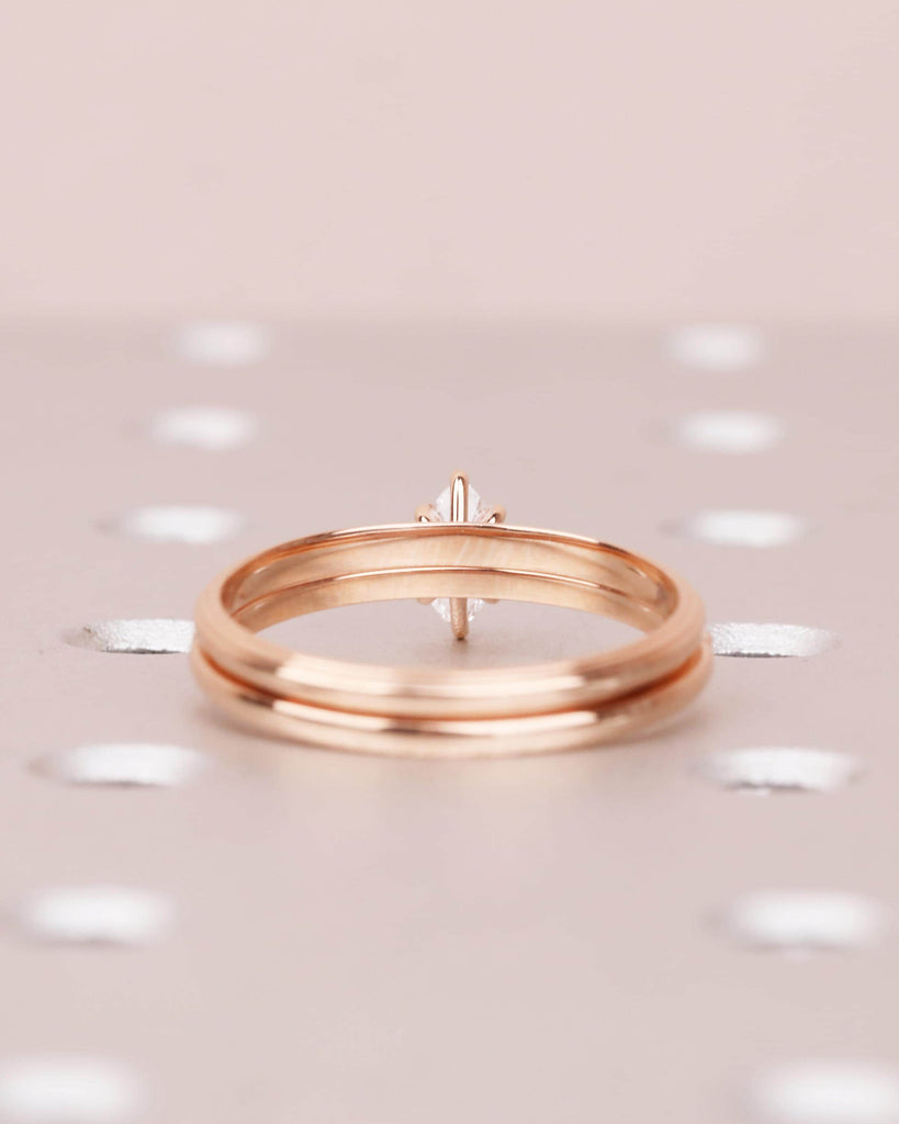 Rose Gold Wedding Ring Set, Lab Diamond Engagement Ring Set, Marquise Solitaire, Women's Wedding Band, Stacking Rings image #6