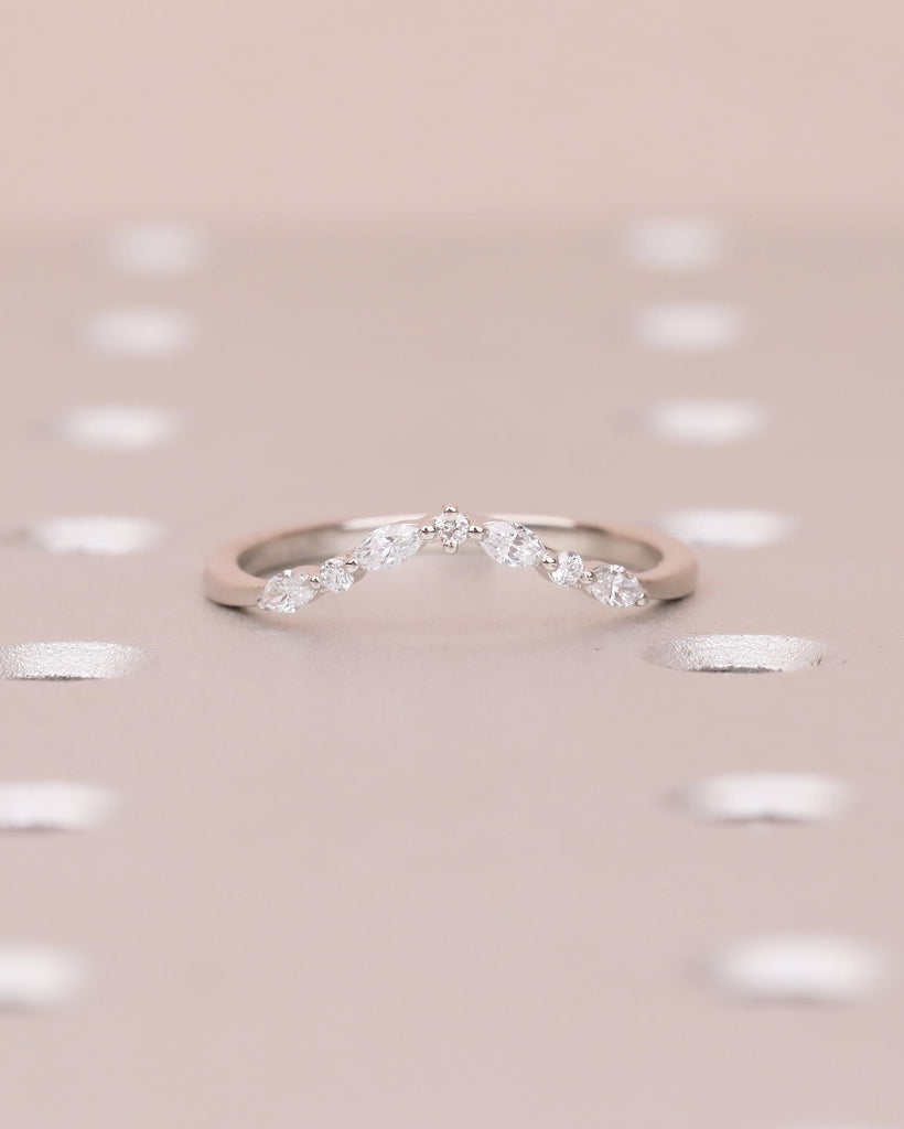 Diamond Wedding Band, Dainty 14k White Gold Stacking Ring, Round, Marquise Matching Ring, Women Wedding Band, Minimalist Bridal Jewelry image #14