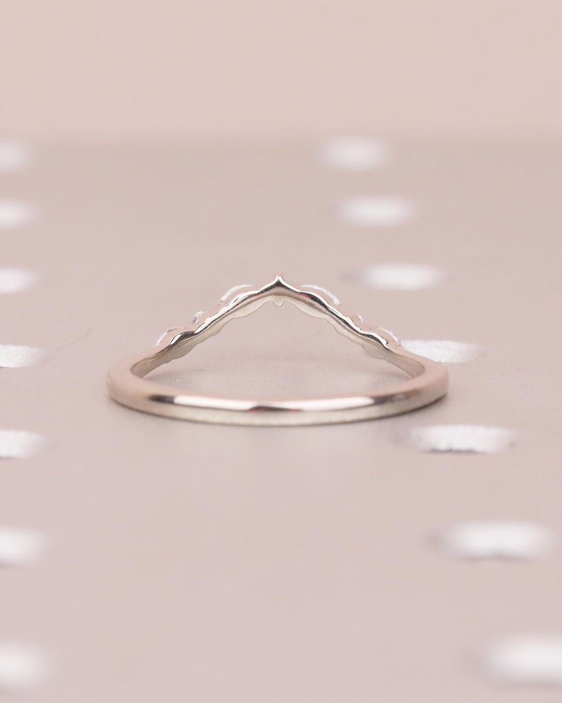 Diamond Wedding Band, Dainty 14k White Gold Stacking Ring, Round, Marquise Matching Ring, Women Wedding Band, Minimalist Bridal Jewelry image #6
