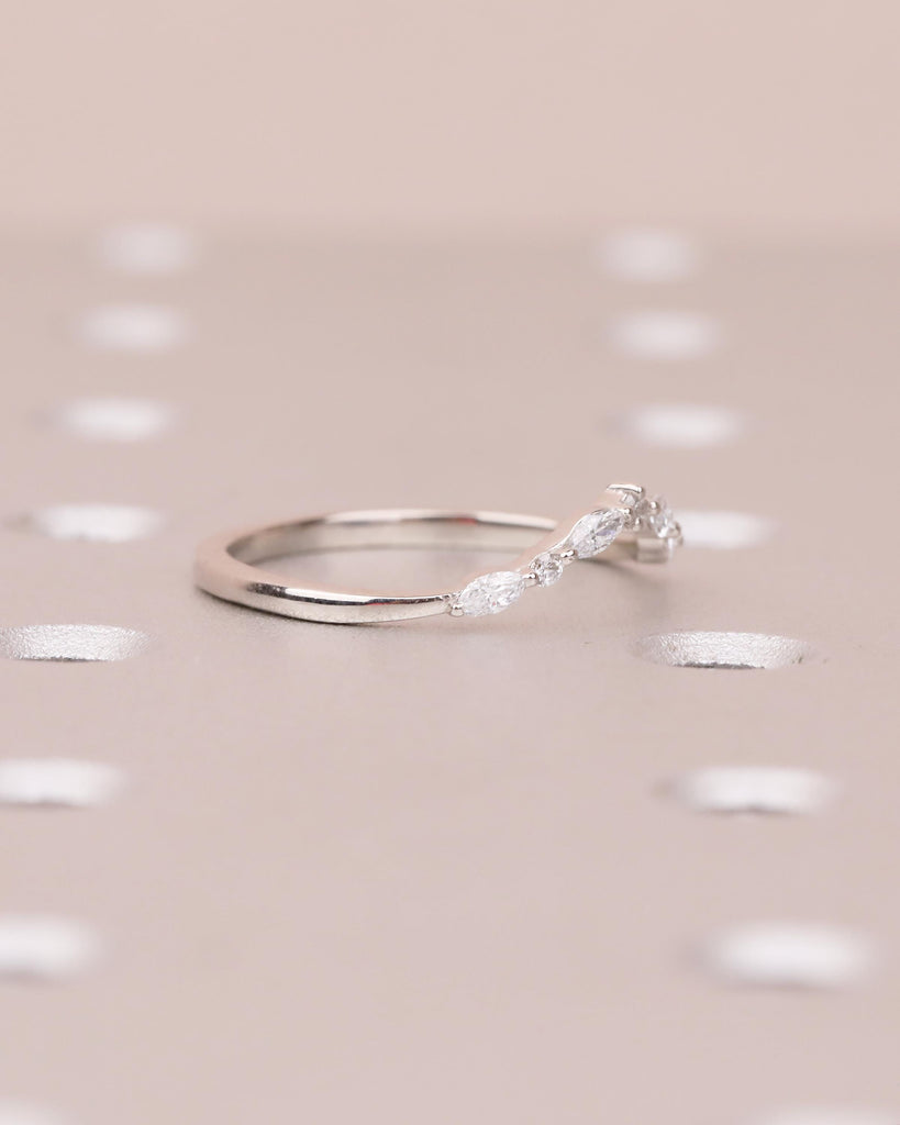 Diamond Wedding Band, Dainty 14k White Gold Stacking Ring, Round, Marquise Matching Ring, Women Wedding Band, Minimalist Bridal Jewelry image #4