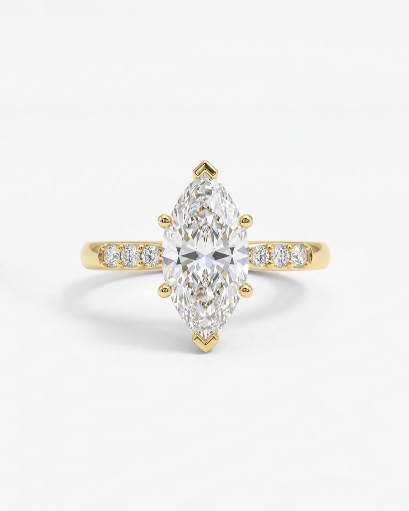 Marquise Cut Moissanite Engagement Ring, 14K Solid Gold Pave Wedding Ring, 6 Prong Solitaire Ring, Promise Ring for Women, Anniversary Gift image #3