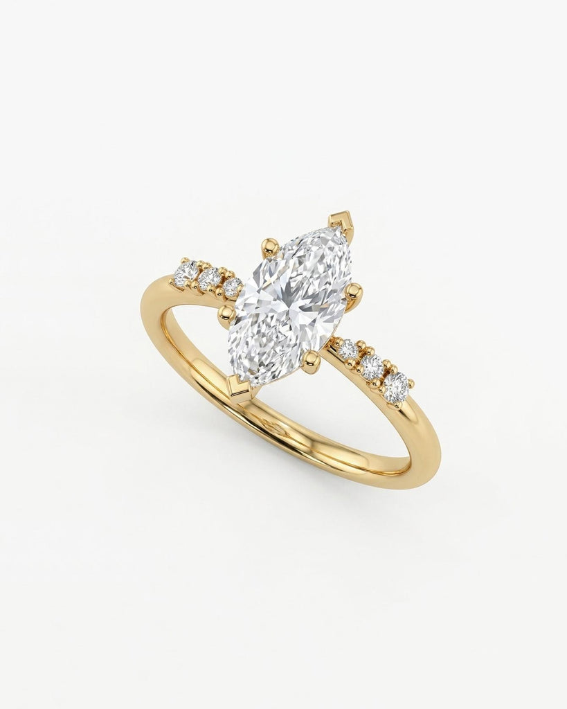 Marquise Cut Moissanite Engagement Ring, 14K Solid Gold Pave Wedding Ring, 6 Prong Solitaire Ring, Promise Ring for Women, Anniversary Gift