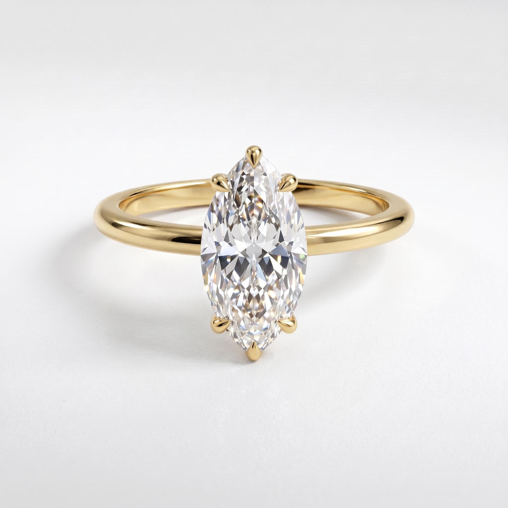 Solid Gold Moissanite Engagement Rings for Women | Marquise cut Solitaire Simple Promise Ring | Wedding Anniversary Gift image #2