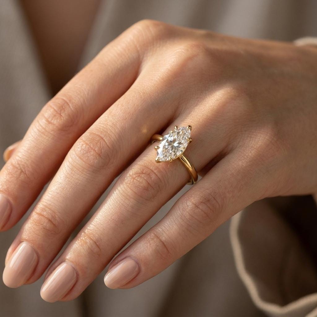Marquise cut Moissanite Ring | Unique Solitaire Engagement Ring | Solid Gold Rings for Women | Wedding Jewelry Gift