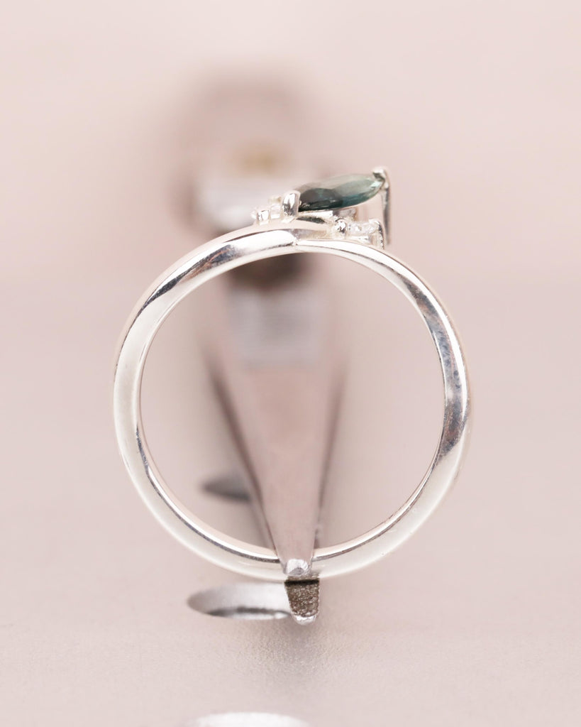 Blue Green Teal Sapphire Marquise Engagement Ring, Sterling Silver Bridal Ring, Diamond Accents, Minimalist Promise Ring, Daily Ring for Her image #9