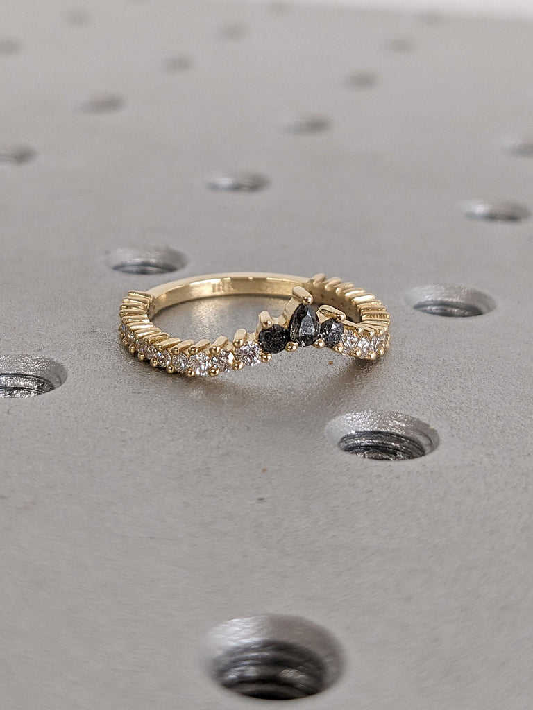 14k/18k Gold Diamond Wedding Bands for Women | Chevron Stacking Ring Bridal Jewelry | Wedding Anniversary Gift image #4