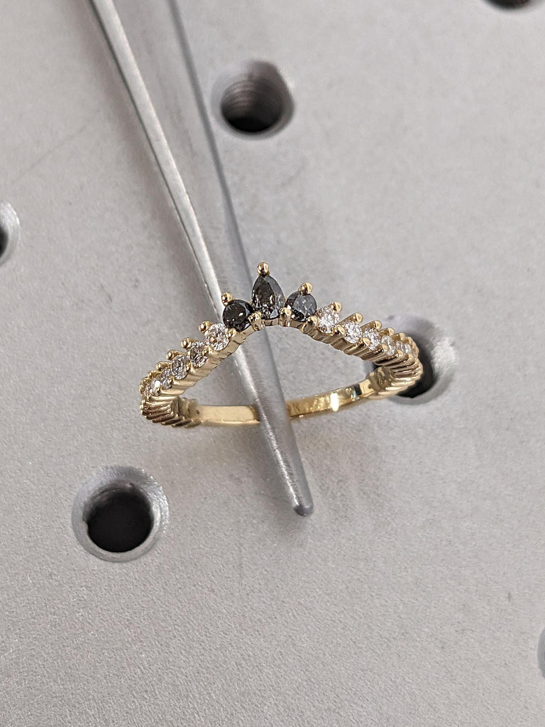 Diamond Wedding Bands for Women | 14k/18k Yellow Gold Chevron Stacking Ring Bridal Jewelry | Wedding Anniversary Gift