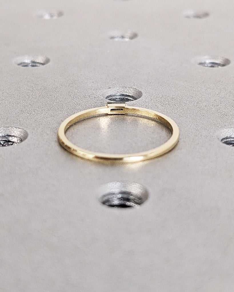 Salt and Pepper Diamond Baguette Ring, 14K Solid Gold, 1.1MM Thin Wedding Band, Dainty Gold Ring, Minimalist Stacking Ring, Rings for Women image #8