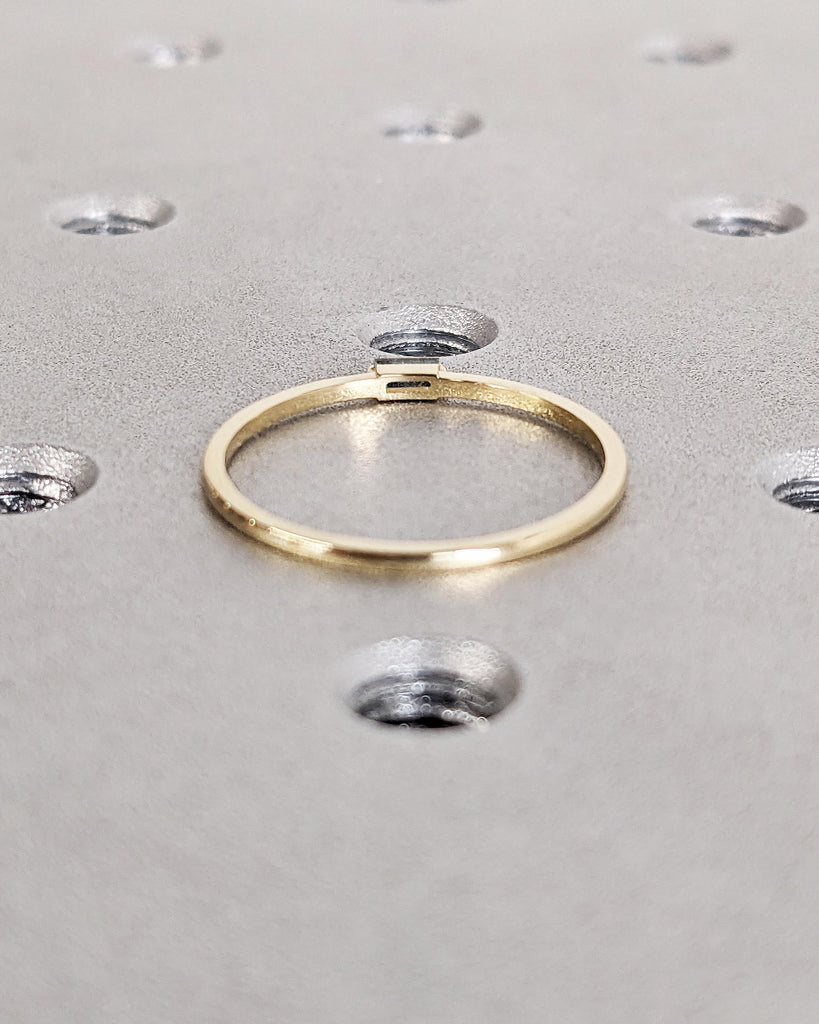 Dainty Baguette Diamond Ring: Salt and Pepper Diamond, 14K Solid Gold, 1.1MM Thin, Minimalist Stackable Ring, Women's Wedding Band image #8