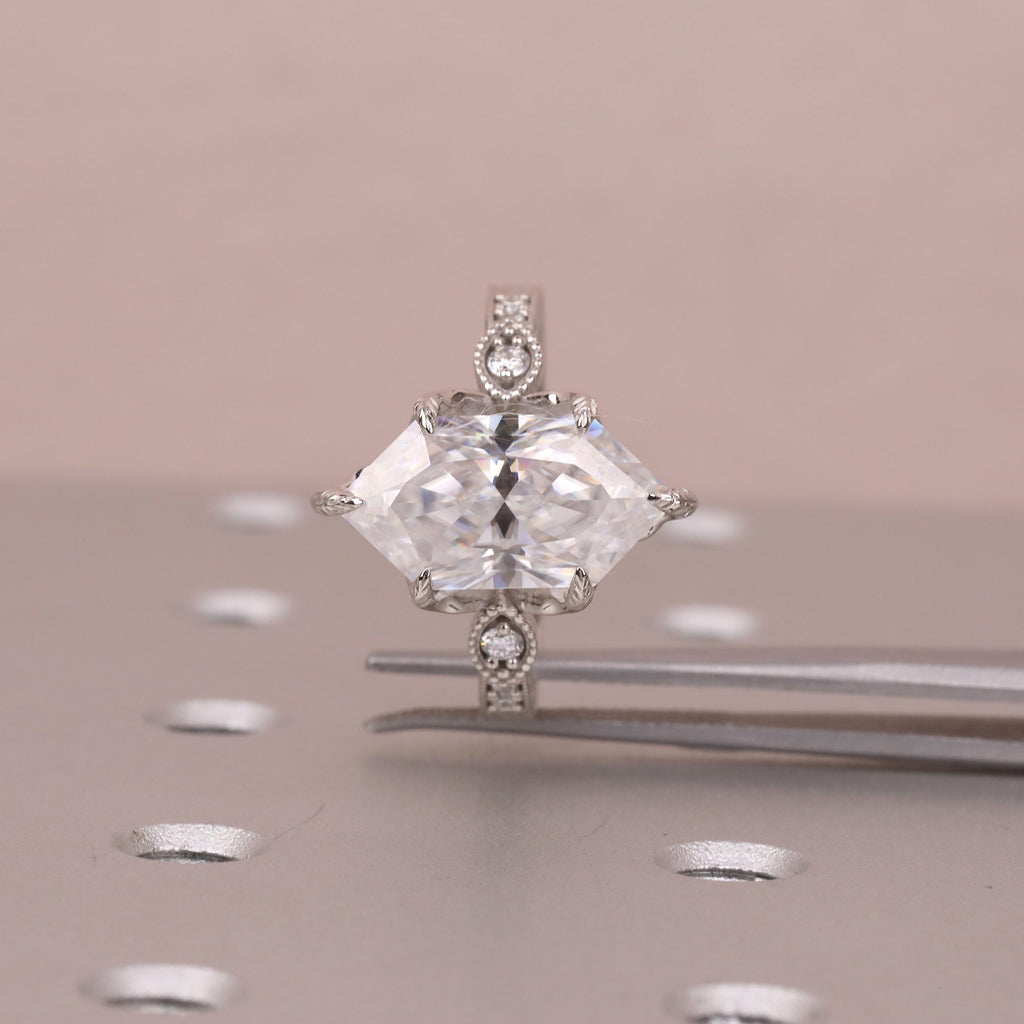 4ct Dutch Marquise Lab Diamond Vintage Engagement Rings for Women | 14k White Gold Tulip Setting Filigree Proposal Ring | Bridal Gift image #5