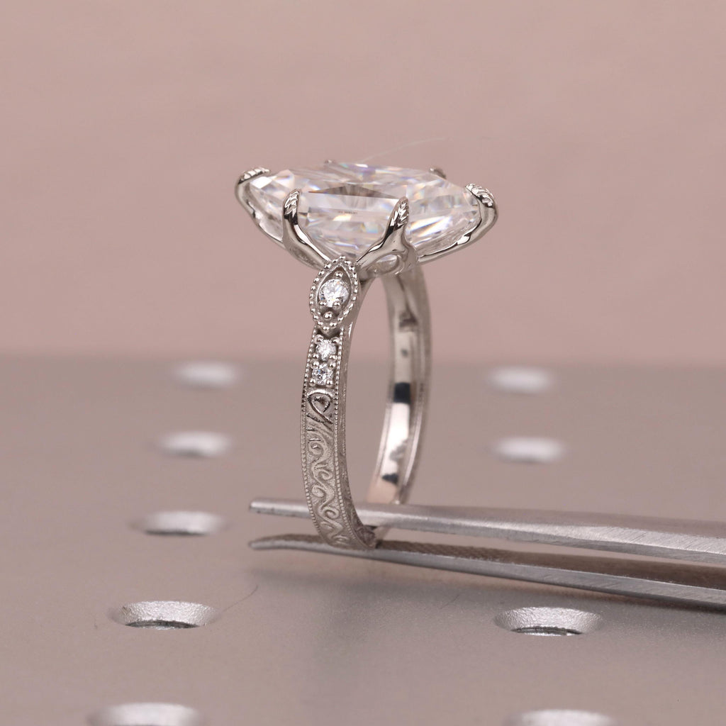 4ct Dutch Marquise Lab Diamond Vintage Engagement Rings for Women | 14k White Gold Tulip Setting Filigree Proposal Ring | Bridal Gift image #3