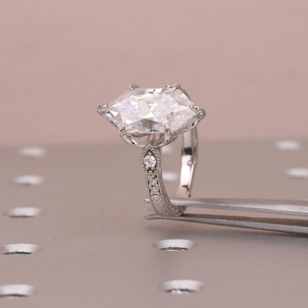 14k/18k Gold Lab Grown Diamond Unique Engagement Ring | Dutch Marquise cut Tulip Setting Vintage Wedding Bands for Women image #5