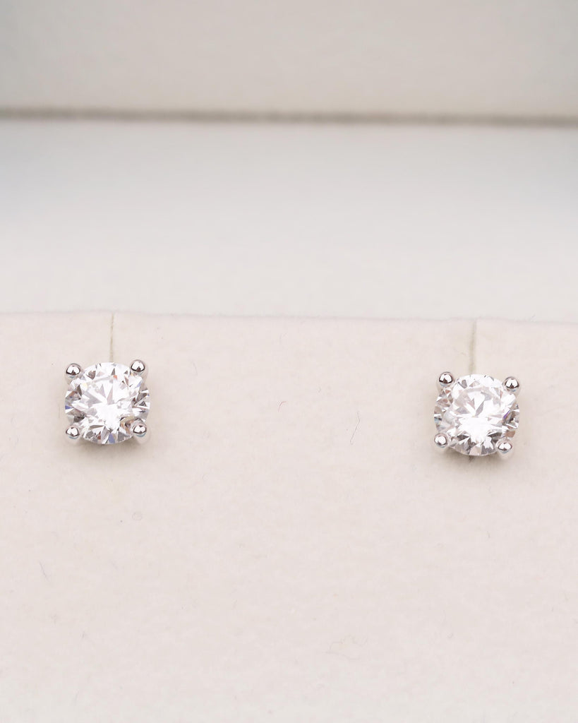 0.5-4ct Round Moissanite Earrings, Dainty 18k/14k White Gold Bridal Jewelry, Push Back Closure Earring, Everyday Stud Earring for Women image #5