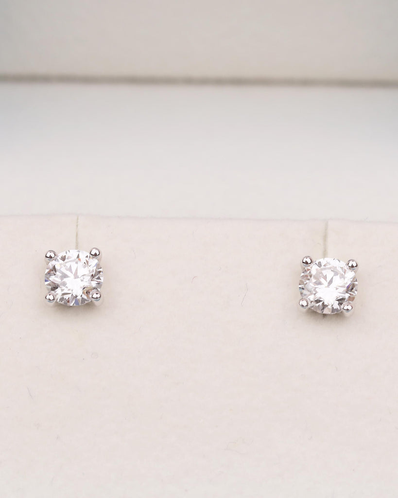 14k Solid Gold Bridal Earrings, Round Moissanite Wedding Earrings for Women image #5