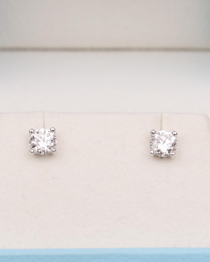14k Solid Gold Bridal Earrings, Round Moissanite Wedding Earrings for Women image #9