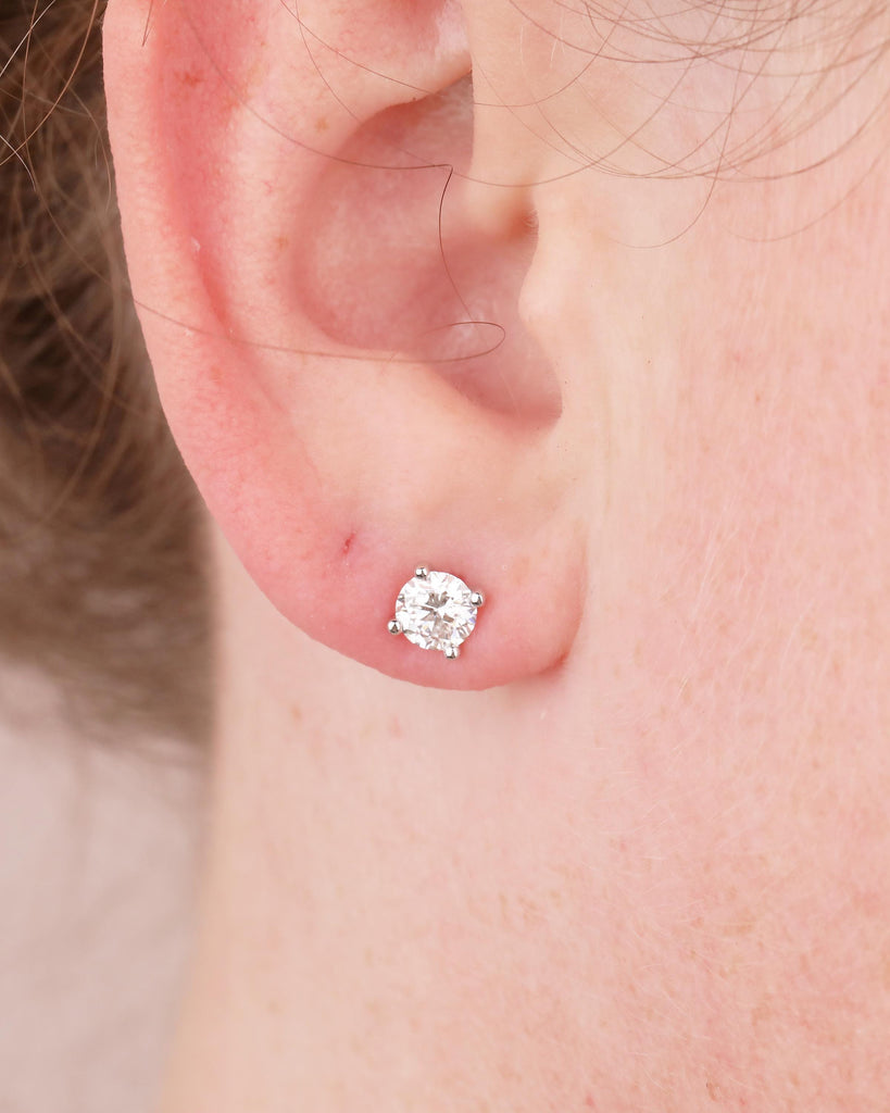 14k Solid Gold Bridal Earrings, Round Moissanite Wedding Earrings for Women image #10