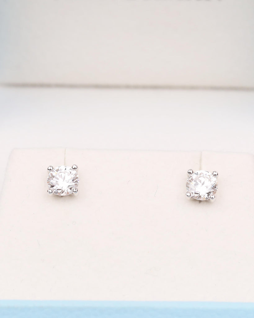 14k Solid Gold Bridal Earrings, Round Moissanite Wedding Earrings for Women image #15