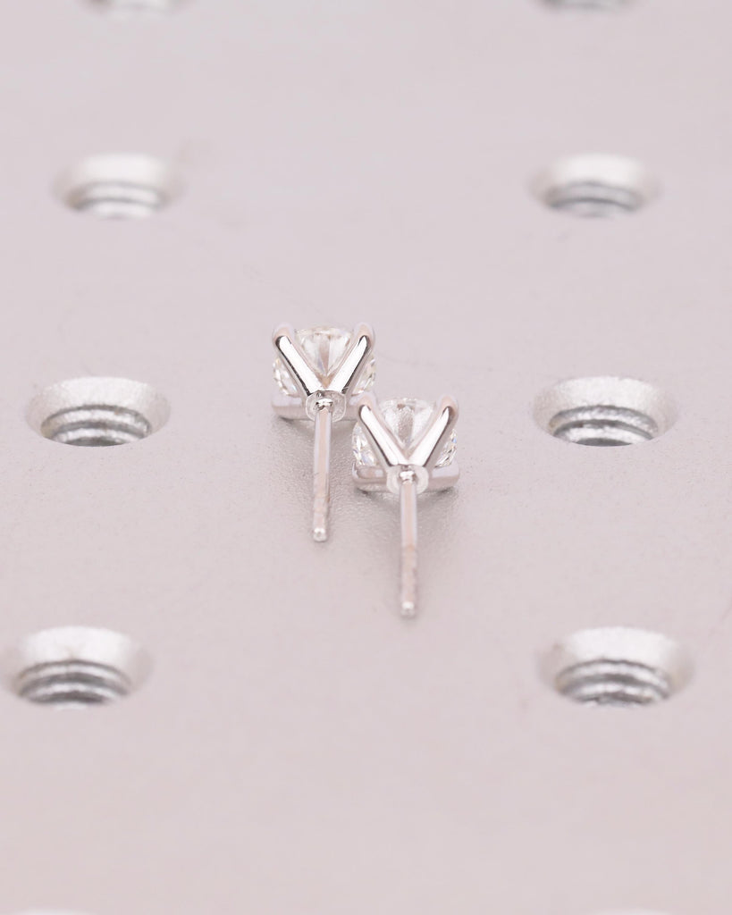 0.5-4ct Round Moissanite Earrings, Dainty 18k/14k White Gold Bridal Jewelry, Push Back Closure Earring, Everyday Stud Earring for Women image #16