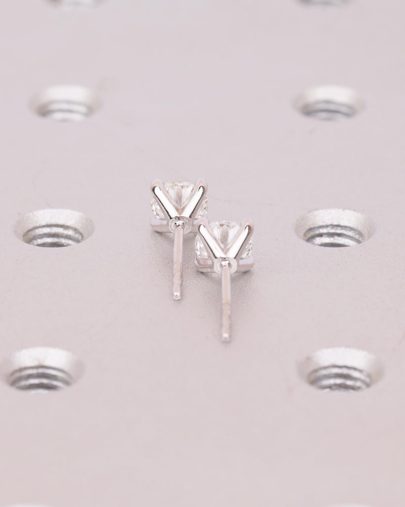 14k Solid Gold Bridal Earrings, Round Moissanite Wedding Earrings for Women image #16