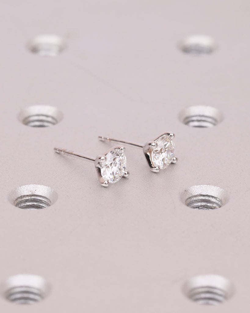 Round Lab Grown Diamond Earrings, Minimalist 14k White Gold Women's Earrings, Unique IGI Certified Push Back Stud Earring, Diamond Jewelry image #14