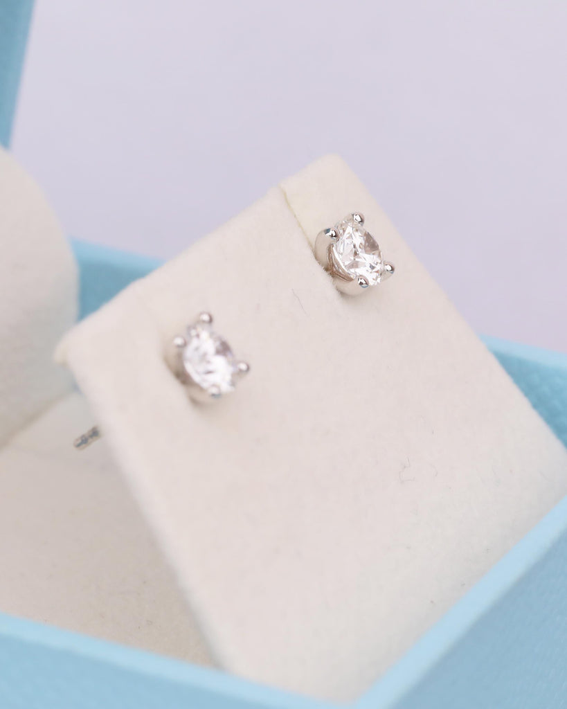 0.5-4ct Round Moissanite Earrings, Dainty 18k/14k White Gold Bridal Jewelry, Push Back Closure Earring, Everyday Stud Earring for Women image #19