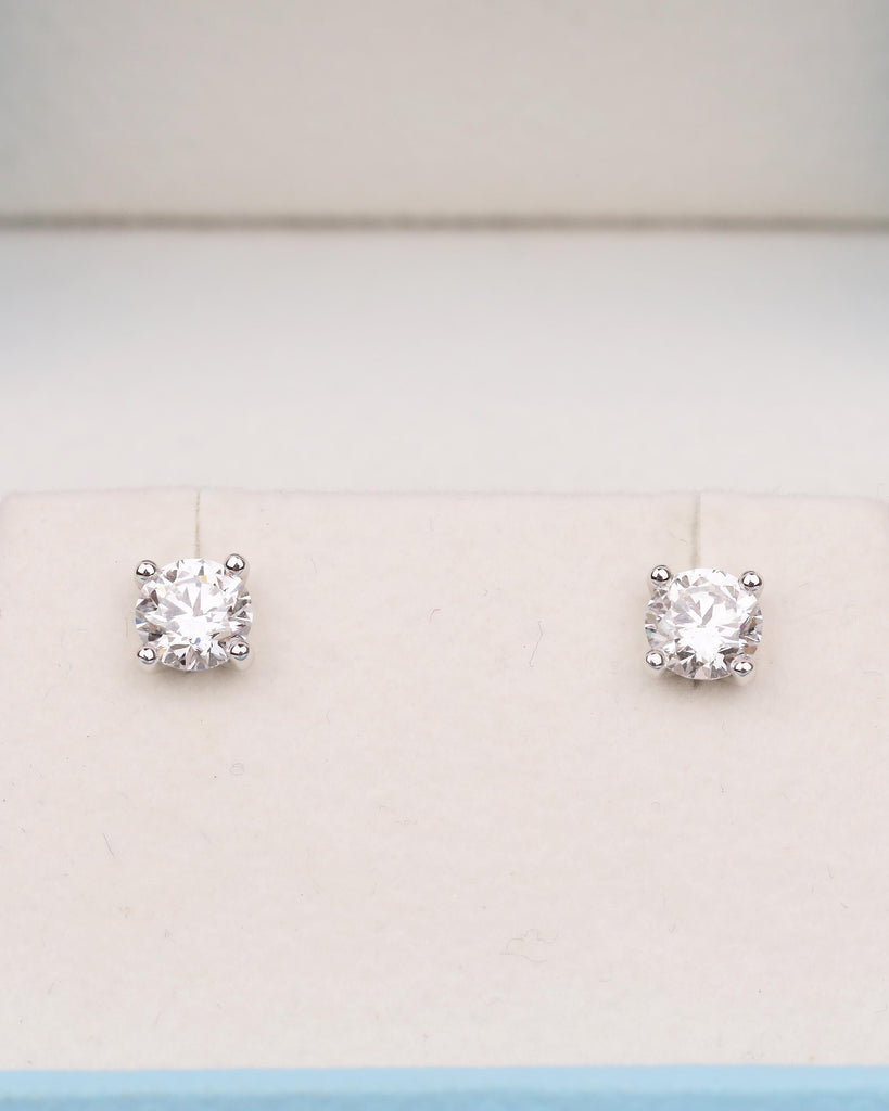 Round Lab Grown Diamond Earrings, Minimalist 14k White Gold Women's Earrings, Unique IGI Certified Push Back Stud Earring, Diamond Jewelry image #15
