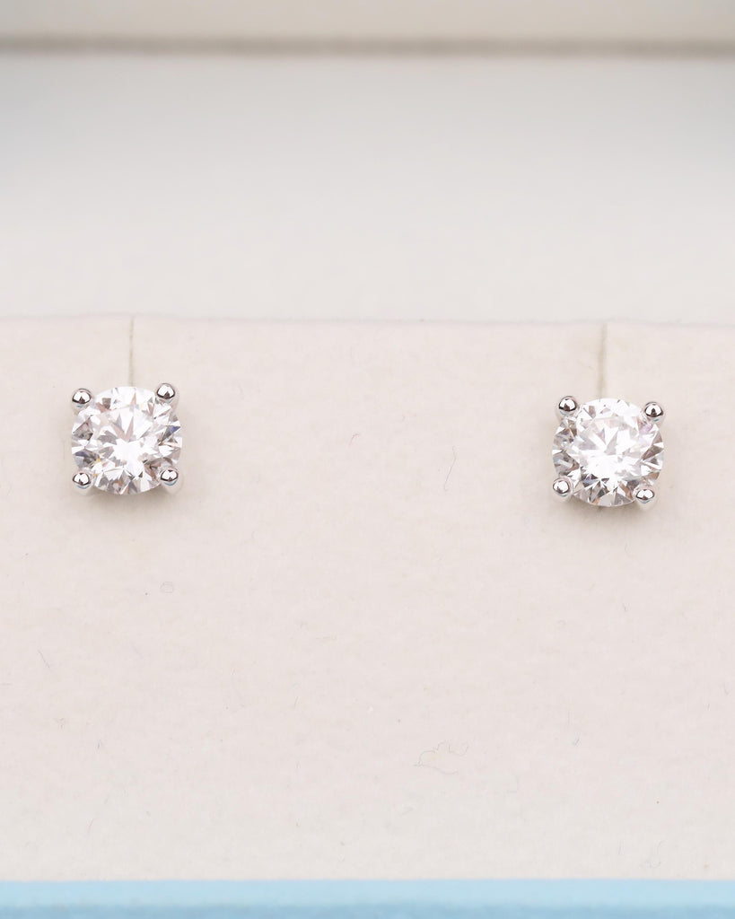 Round Lab Grown Diamond Earrings, Minimalist 14k White Gold Women's Earrings, Unique IGI Certified Push Back Stud Earring, Diamond Jewelry image #20