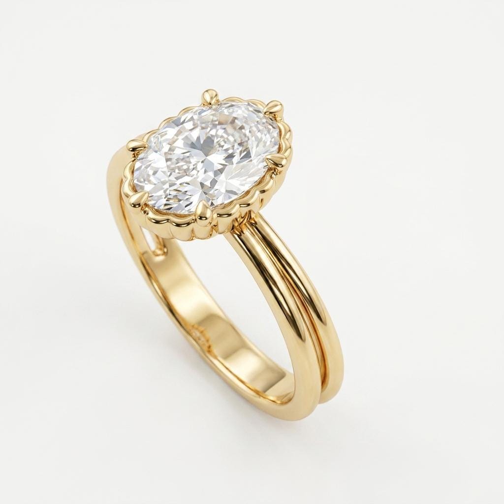 14k Solid Gold Oval Moissanite Engagement Ring