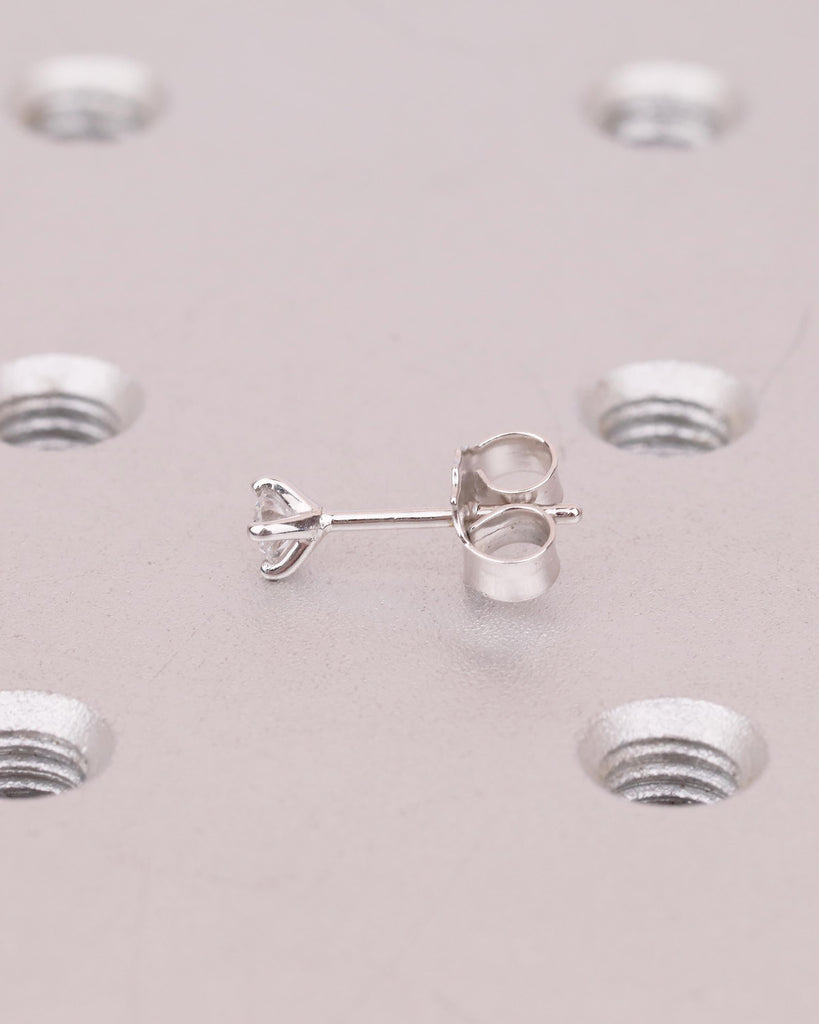 3mm Round Diamond Earrings, Dainty 18k/14k Solid Gold Stud Earrings, 4 Prong Push Back Closure Bridal Earrings for Women, Handmade Jewelry image #4