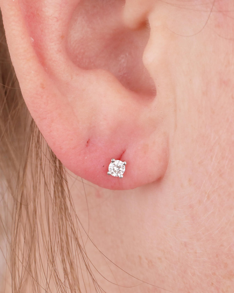 Round Cut 3mm Moissanite Dainty Earrings, 14k White Gold Hypoallergenic Earrings for Women, Everyday Small Stud Earrings, Bridal Jewelry image #7