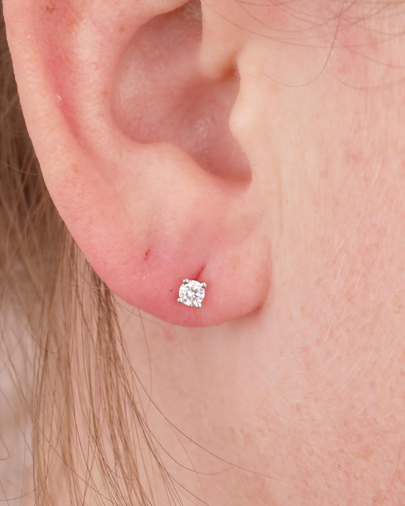 Round Cut 3mm Moissanite Dainty Earrings, 14k White Gold Hypoallergenic Earrings for Women, Everyday Small Stud Earrings, Bridal Jewelry image #16
