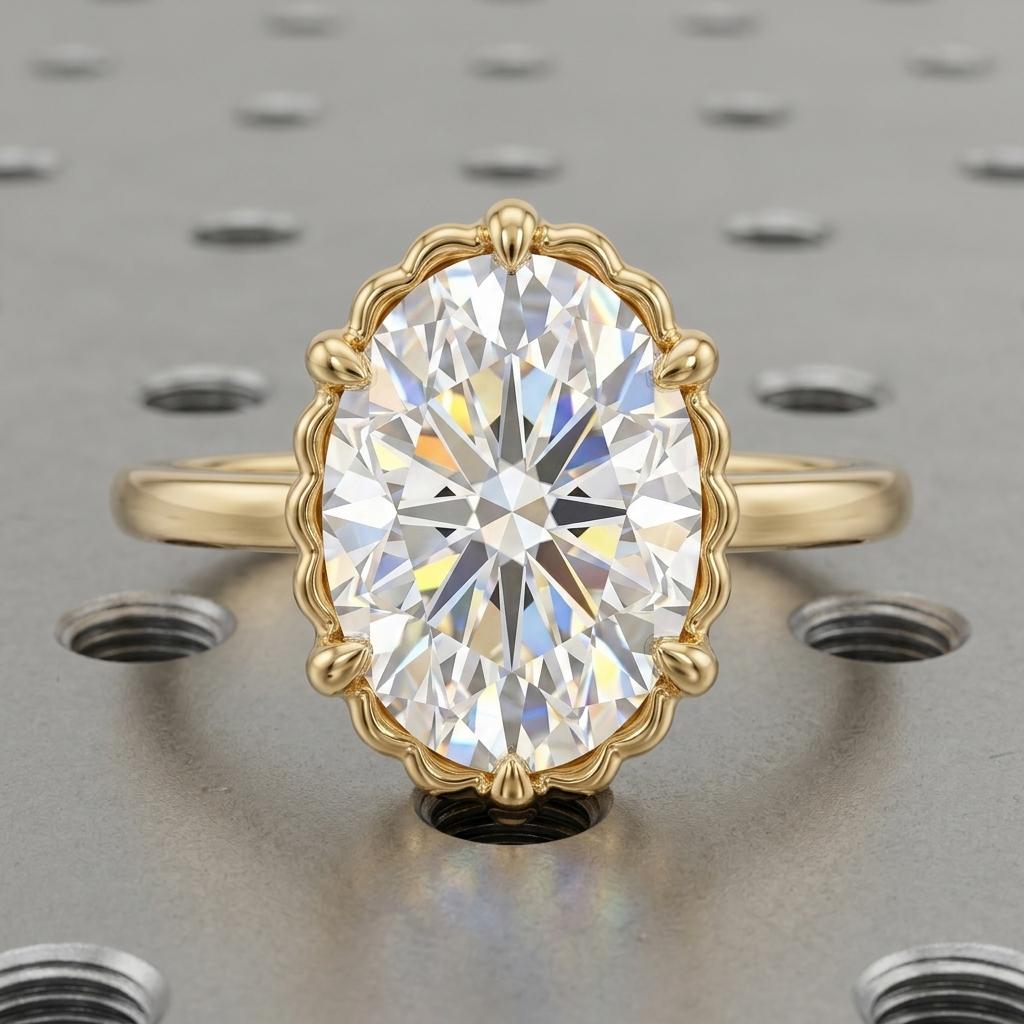 Lab Grown Diamond Solid Gold Shell Ring | Classic Cathedral Engagement Ring | Cute Ocean Ring Wedding Bands for Women image #5