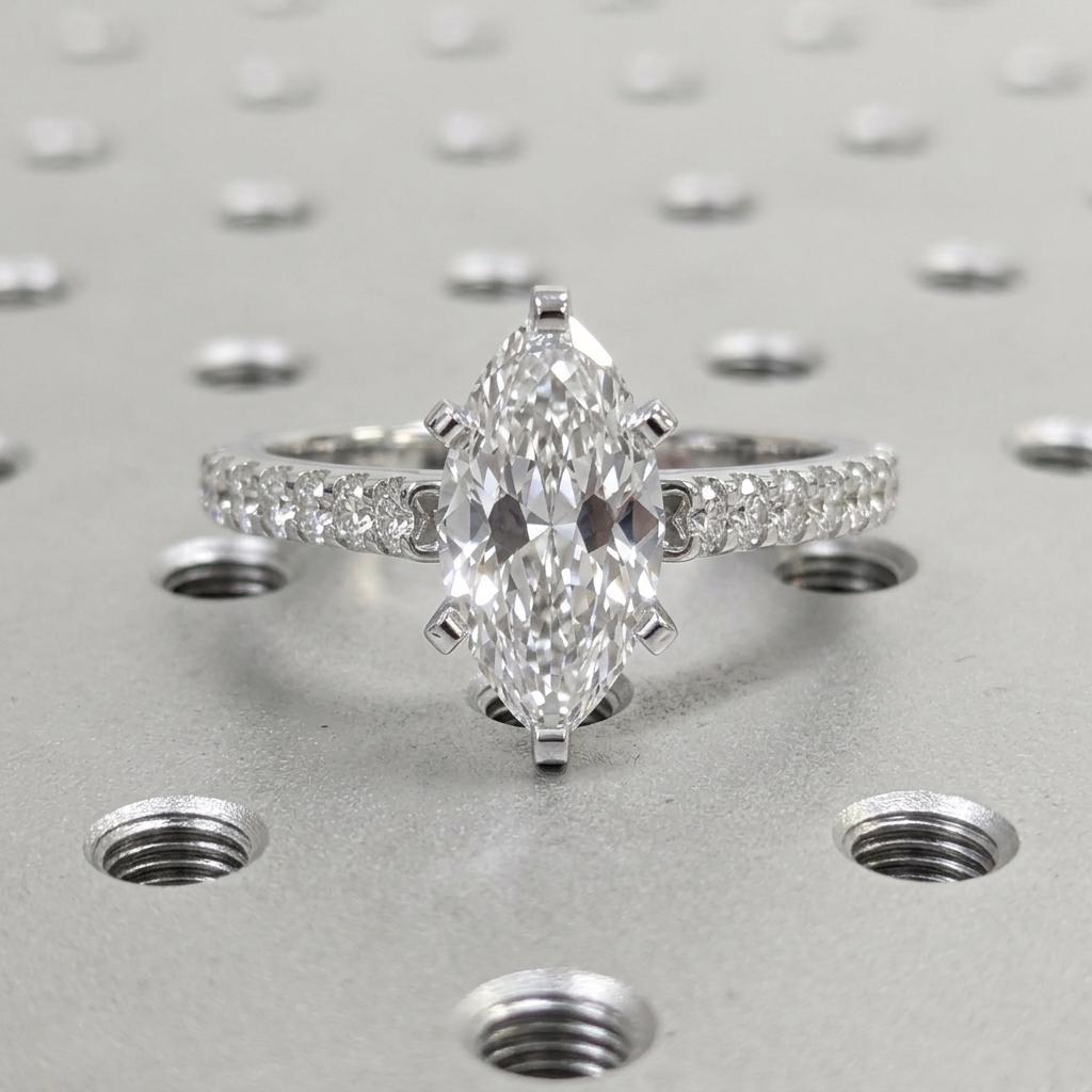 Marquise Engagement Ring, 14k White Gold Moissanite Eternity Ring, Art Deco Promise Rings for Women, Unique Personalized Handmade Jewelry image #3