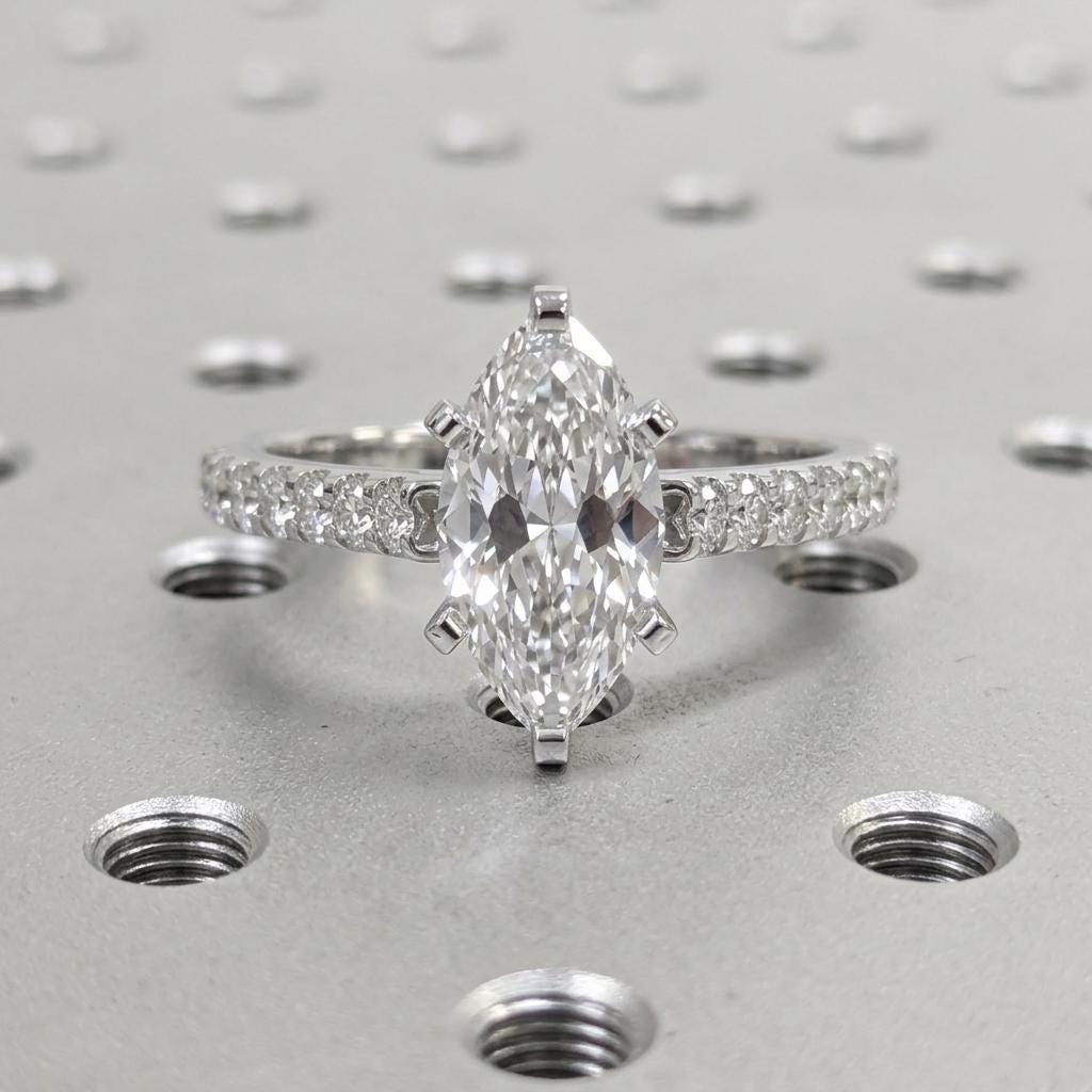 Vintage Moissanite Engagement Ring, Dainty 14k Gold Marquise Ring, Bridal Jewelry image #3